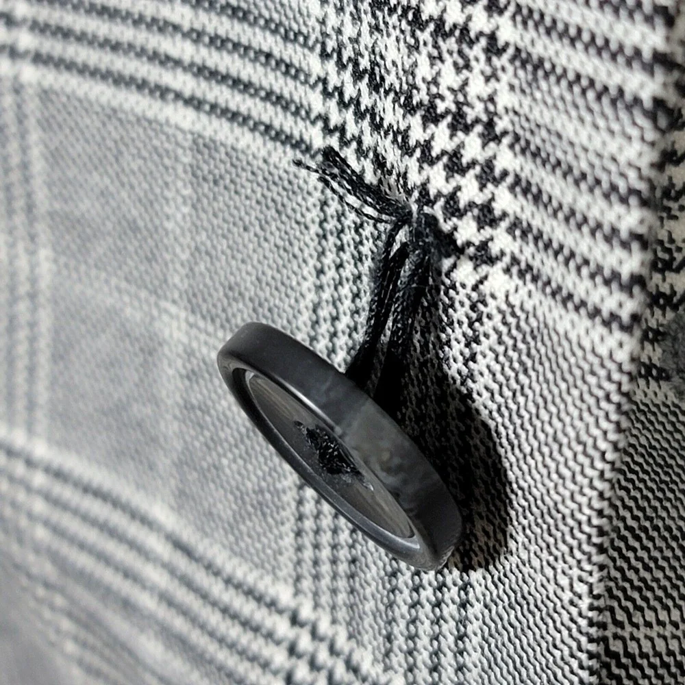 Kenneth Cole Mens Sport Coat Blazer Two‎ Button Gray Plaid Wool Poly Slim 36R